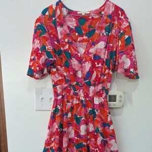 Abel The Label Anthropology Flutter Sleeve Floral Ruffle Dress Size M Preppy